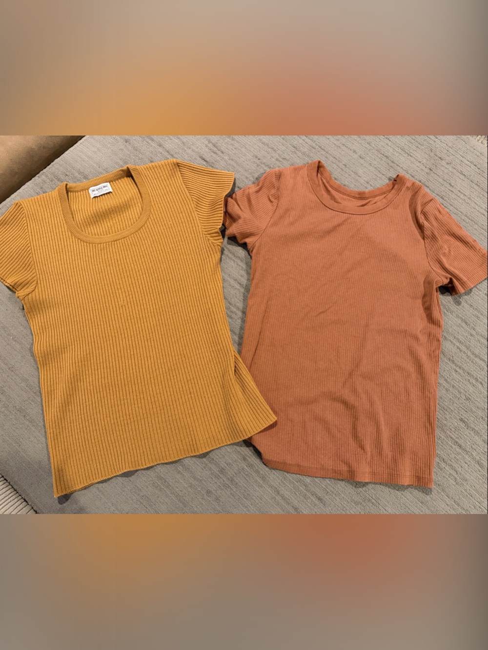 a new day Ribbed Dusty Salmon Color Short Sleeve Top & Mustard Yellow Ribbed Top